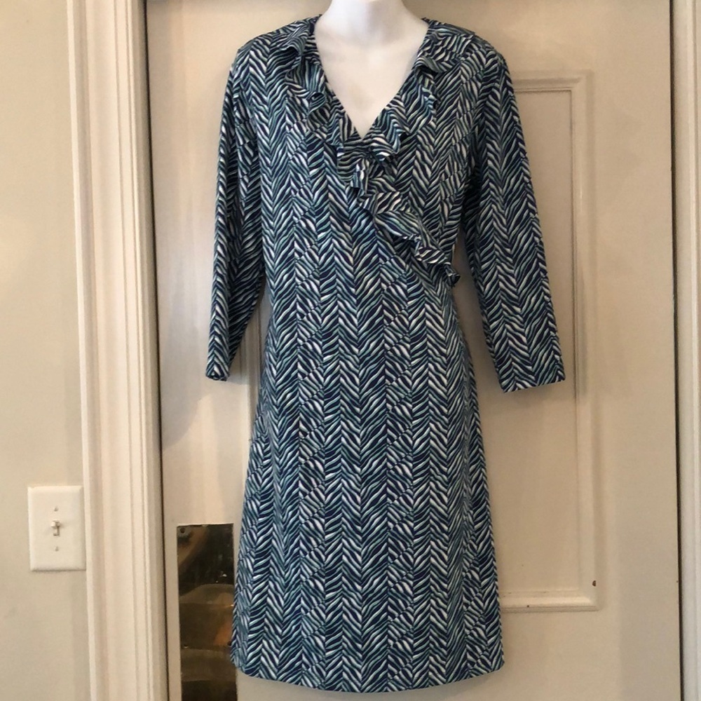 J. McLaughlin Blue and White Patterned Dress